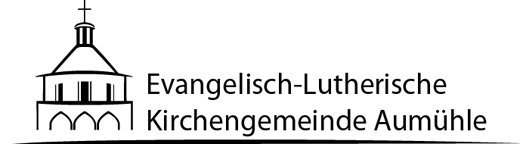 Logo der Kirchengemeinde Aumühle: Die Umrisse der Kirche Aumühle und der Name der Gemeinde sind zu sehen: Evangelisch Lutherische Kirchengemeinde Aumühle